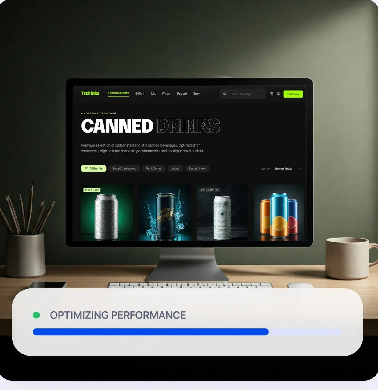 Monitor showing AI-redesigned website by Rebuildr