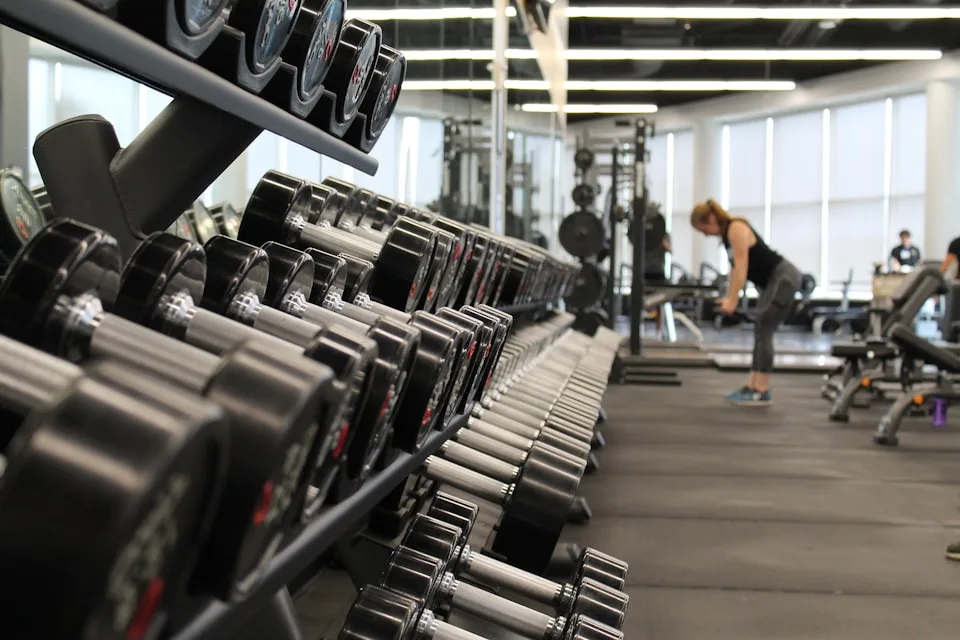 Strength training studio with a rack of free weights